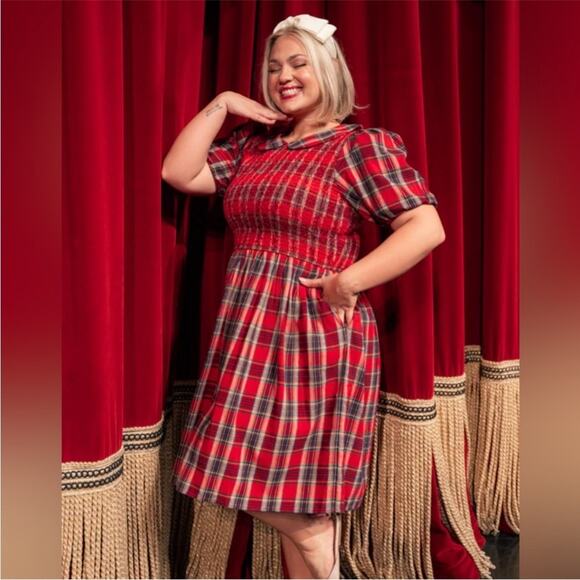 Ivy City Co Dresses & Skirts - Ivy City Co Evie Red Tartan Plaid Peter Pan Collar Holiday Dress